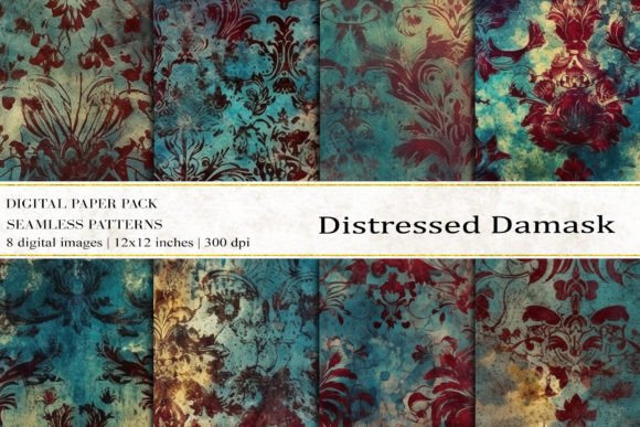 Elevate Your Creative Projects with Distressed Damask Digital Papers