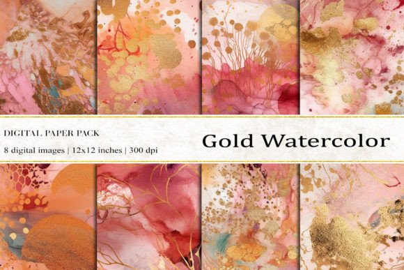 Gold Watercolor Digital Papers for Creative Projects