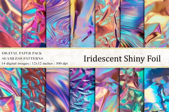 Iridescent Shiny Foil Digital Papers for Creative Projects