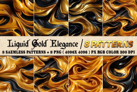 Liquid Gold Elegance 8 Patterns Textures