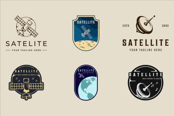 Set of Satellite Logo Vintage Vector: Elevate Your Space-Themed Brand Identity