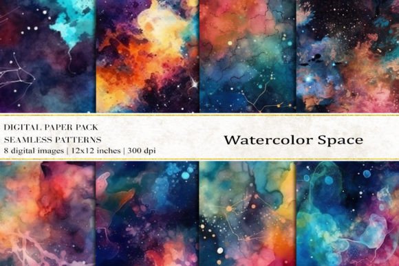 Watercolor Space Digital Papers for Creative Projects